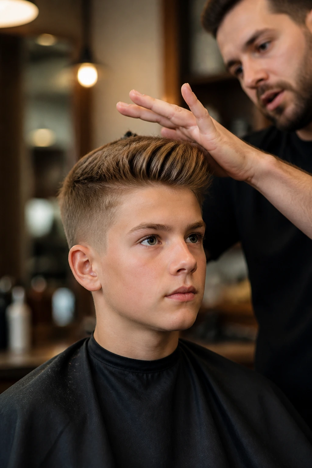 Barber consultation with a real boy in a barber chair