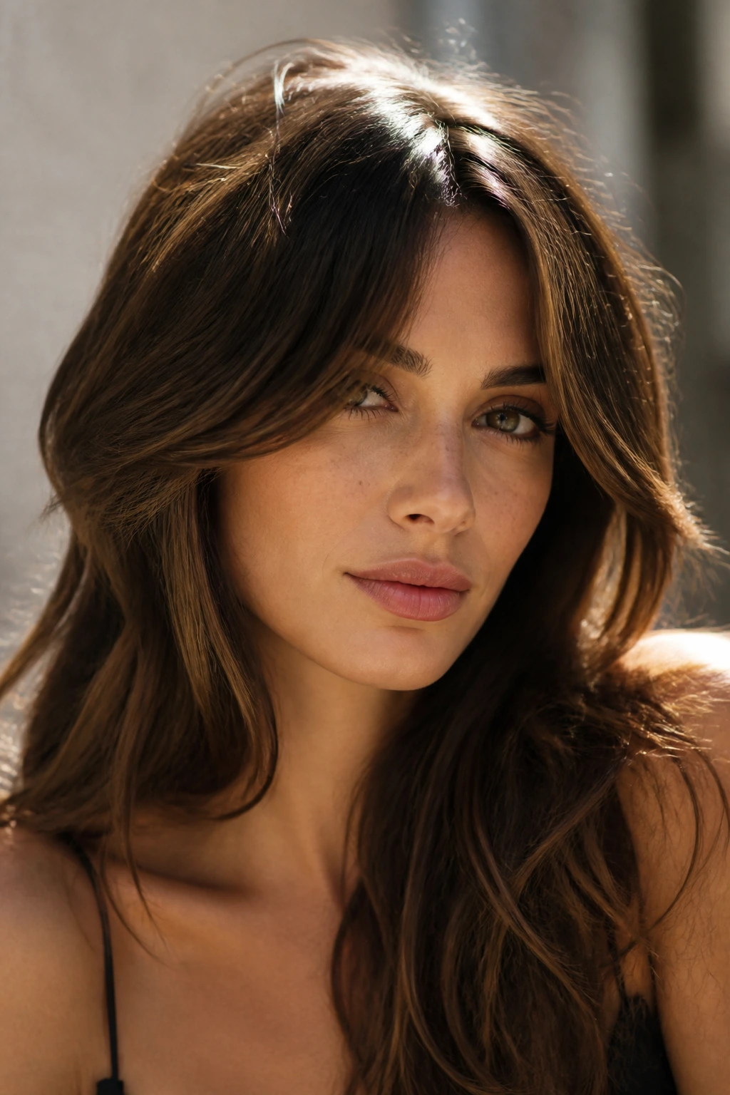 Close-up of Bardot-style swoop bangs with a soft split and side swoop