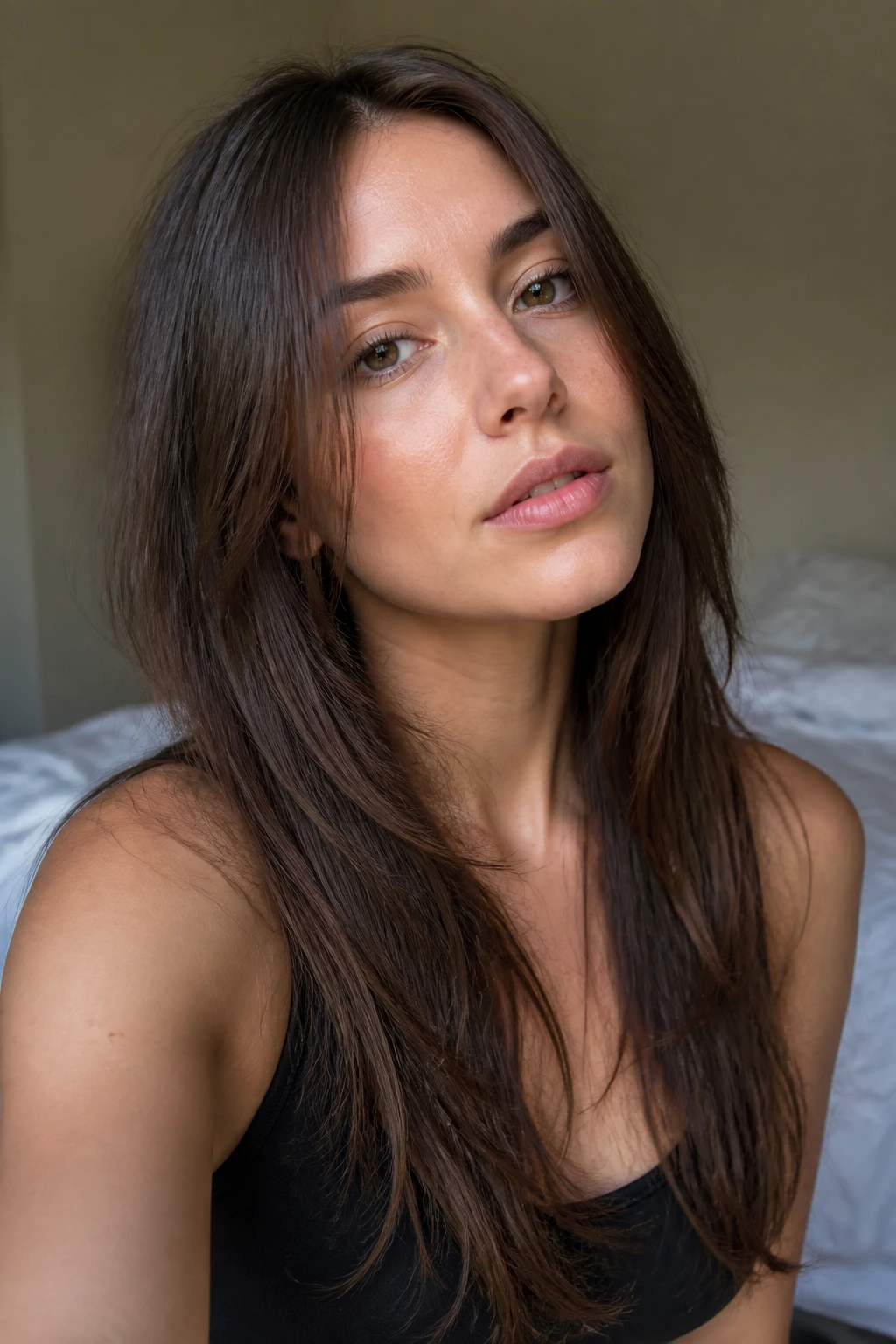 Close-up of a real person with barely-there face-framing layers