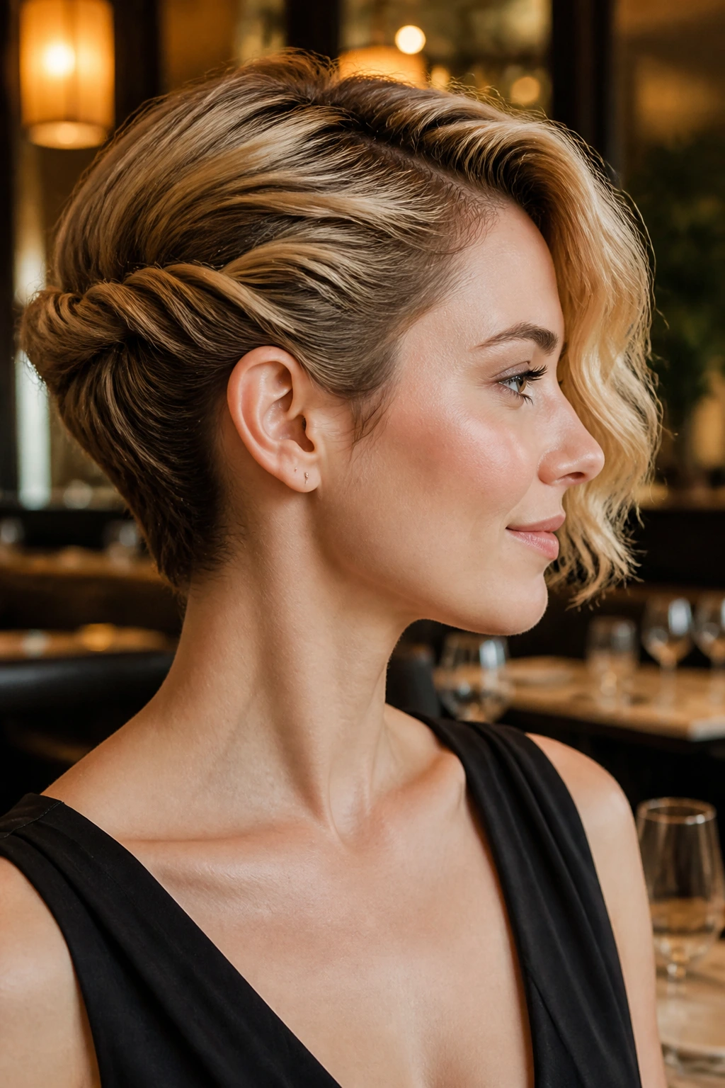 Close-up of barrel side twist with loose waves