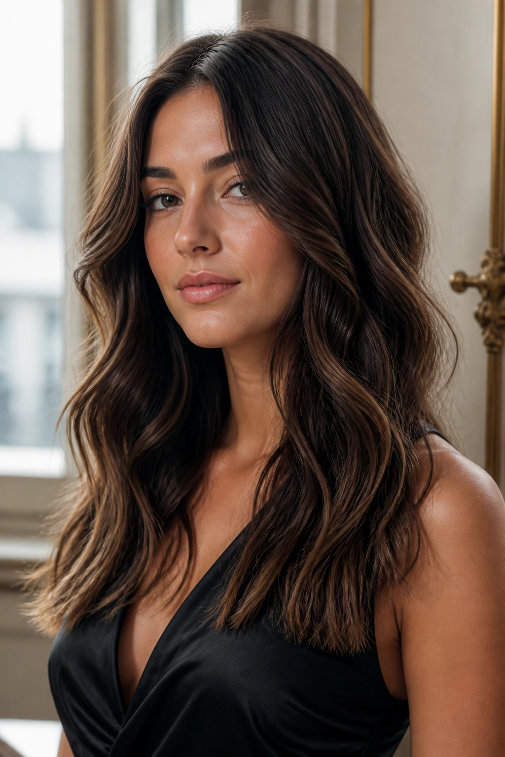 Real woman with beachy waves and straight ends at the tips