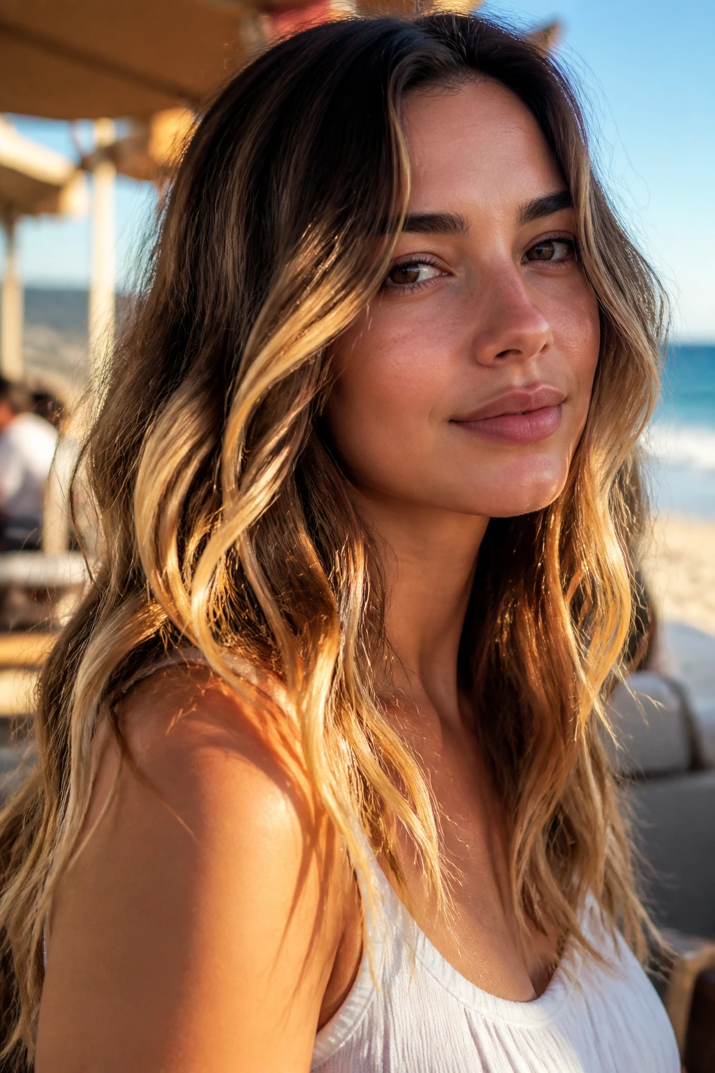 Portrait of a woman with beachy waves and sunlit wheat babylights