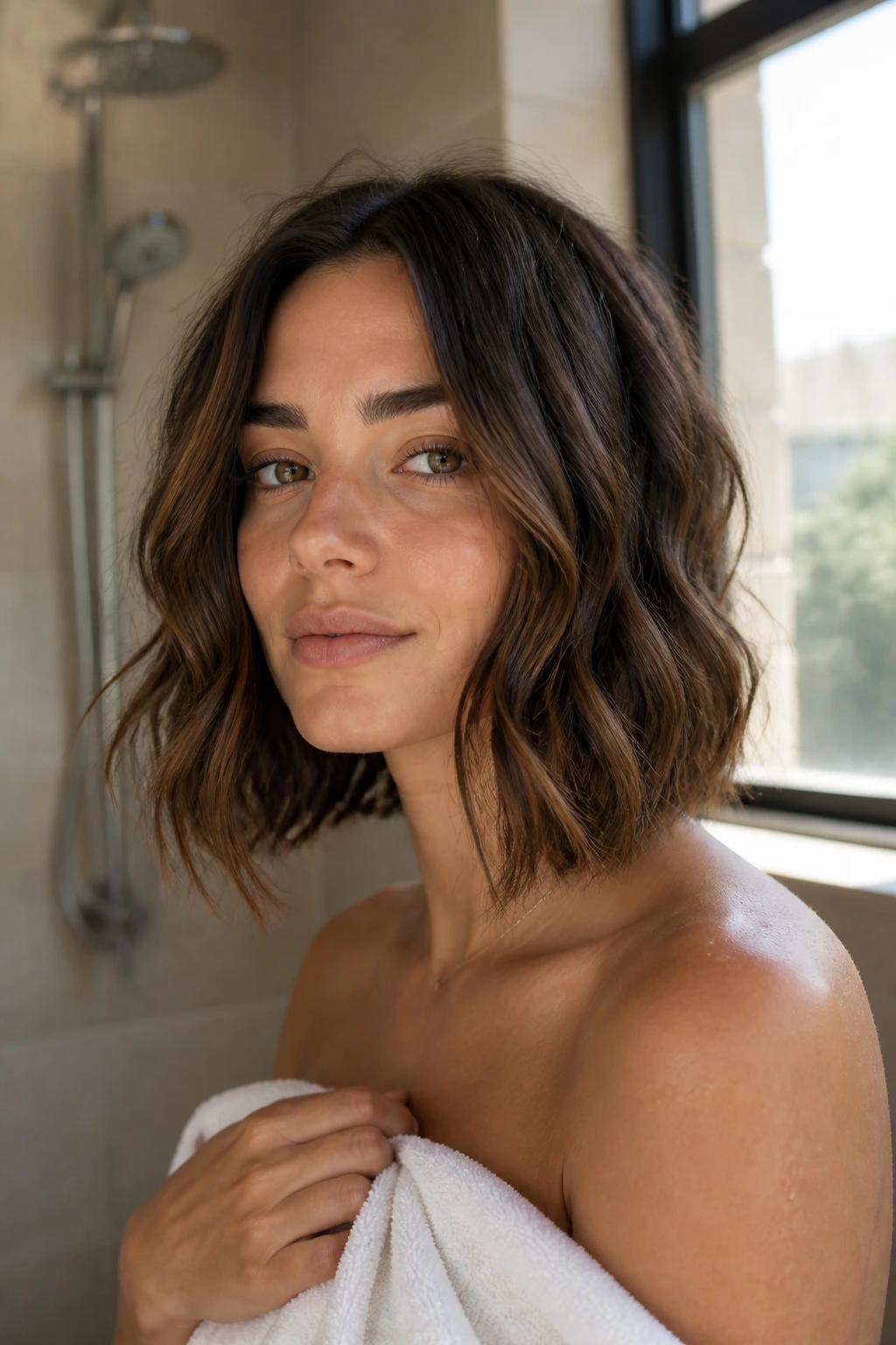Close-up of Beachy Air-Dry Lob on a real person with towel-dried waves