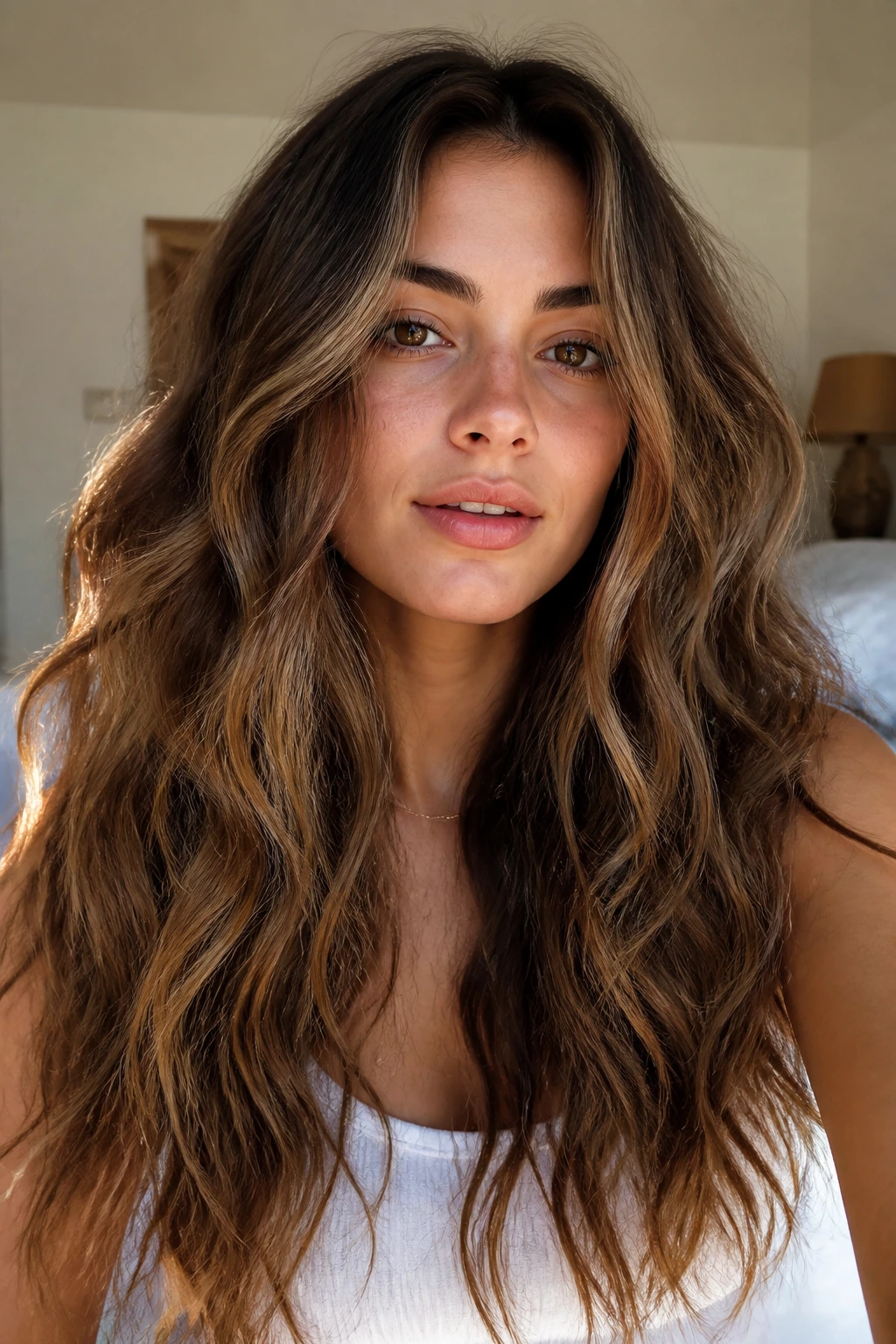 Close-up of a real person with beachy-wave thick hair