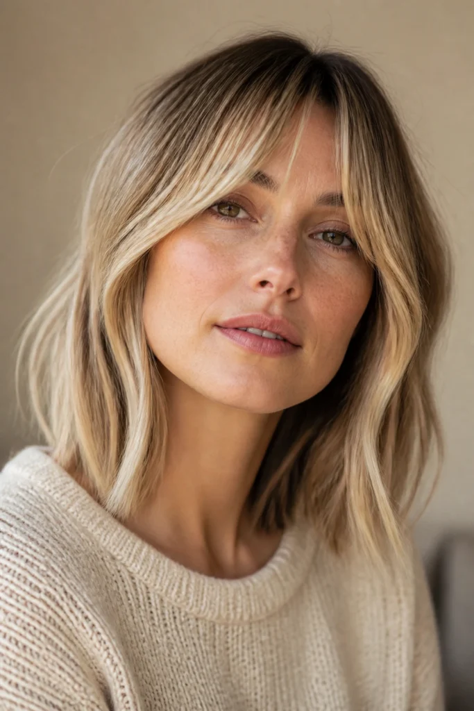 25 Blonde Balayage with Bangs for Fair Skin