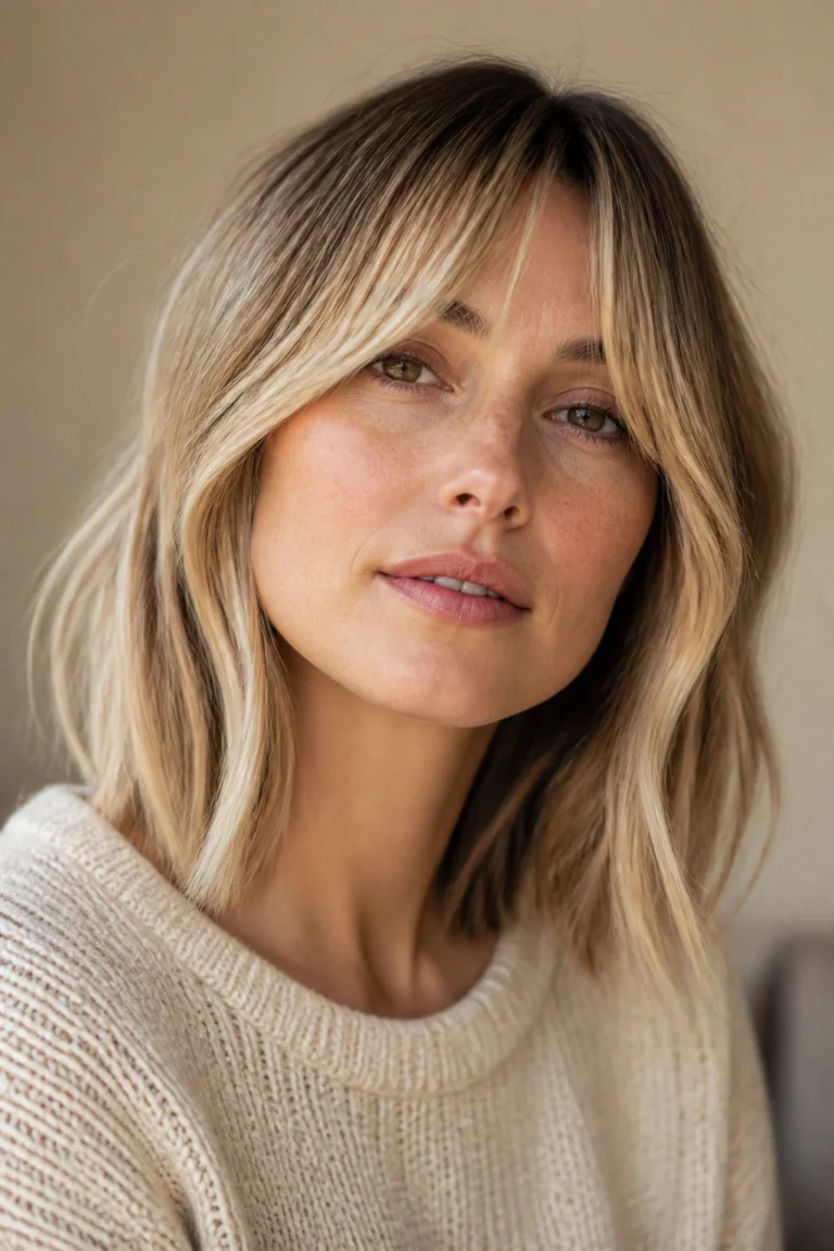 25 Blonde Balayage with Bangs for Fair Skin