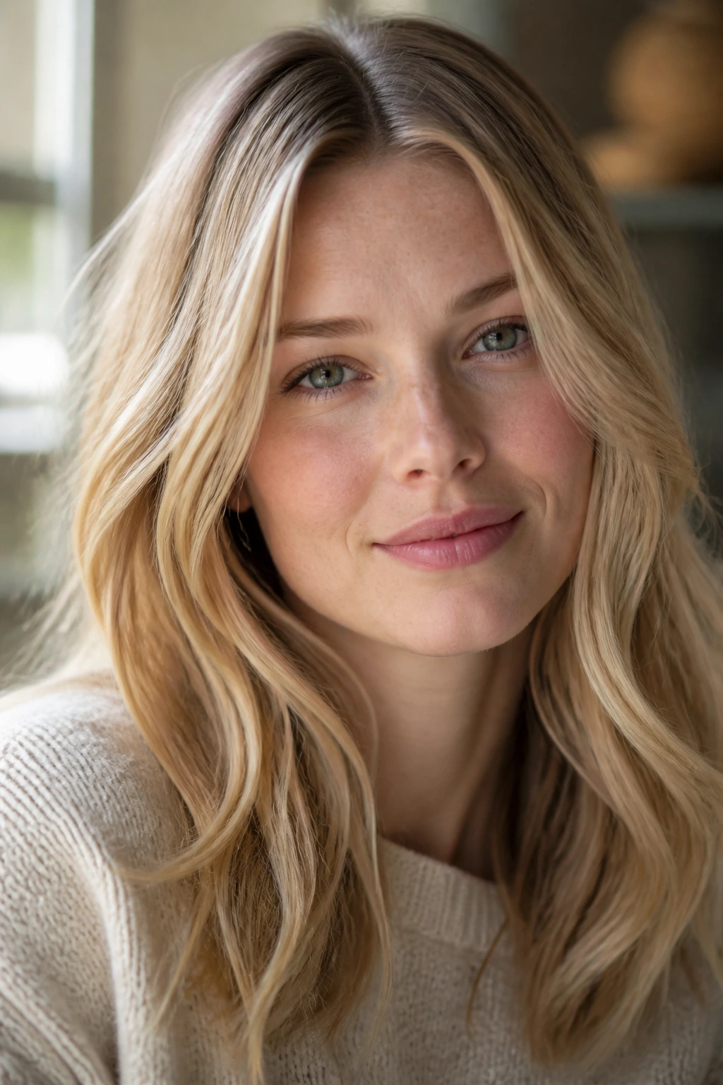 Portrait of a fair-skinned person with beige-beige blonde tones near the face