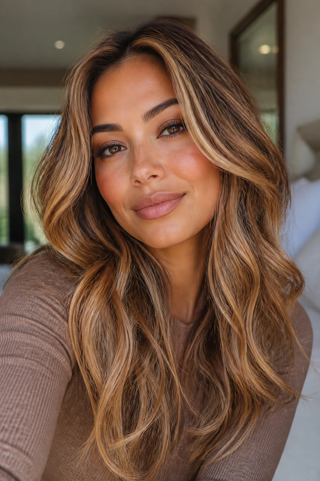 Portrait of a person with soft waves showing blonde ribbons looking intentional