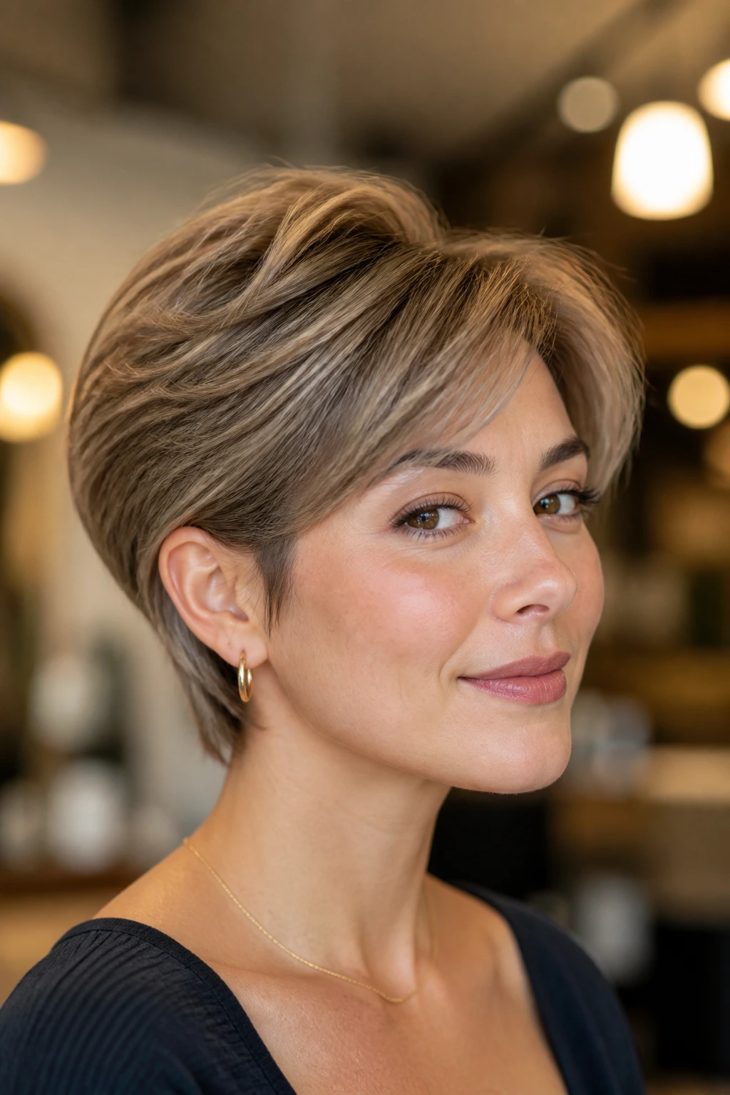 Bixie haircut with crown lift on a real person