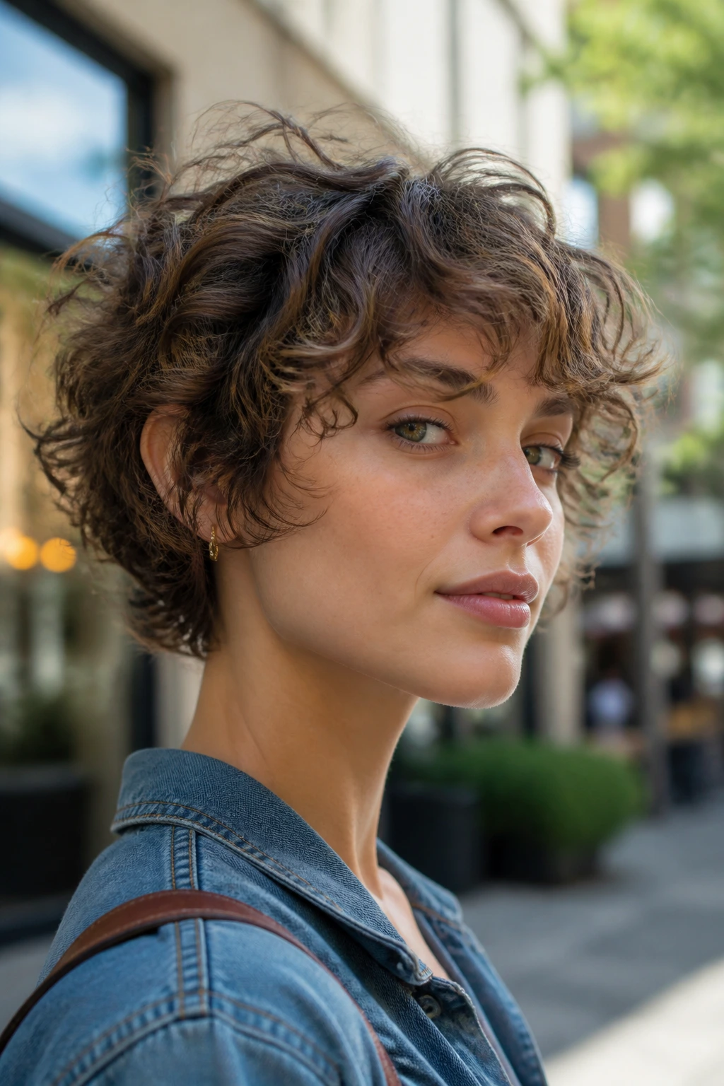 Profile close-up of a real person with bixie cut hairstyle.