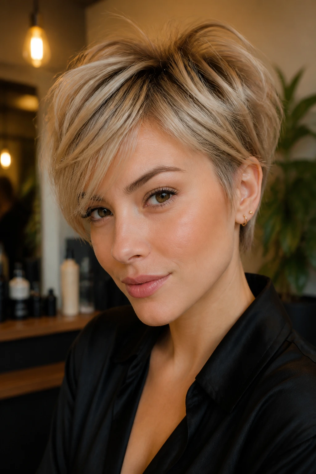 Real person with bixie cut and piecey texture