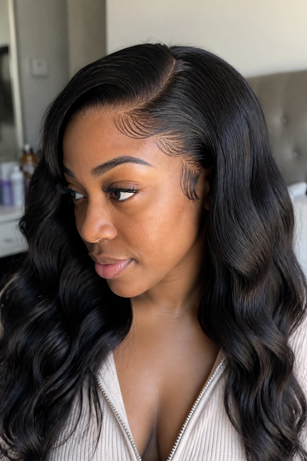 Hair blend at the hairline showing seamless transition
