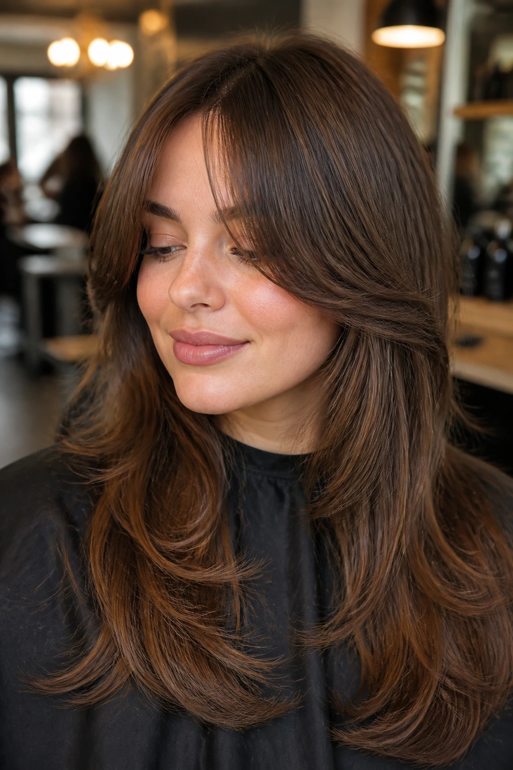 Portrait of a real woman with blended bottleneck layers blending into the face frame.