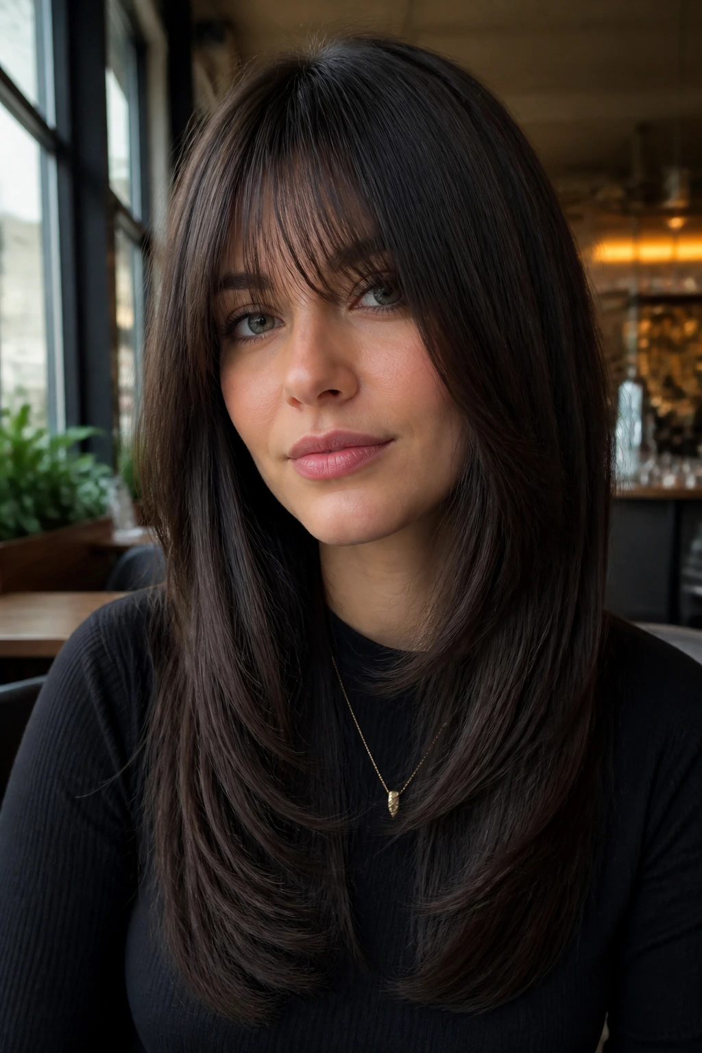 Blended fringe on thick straight hair real woman