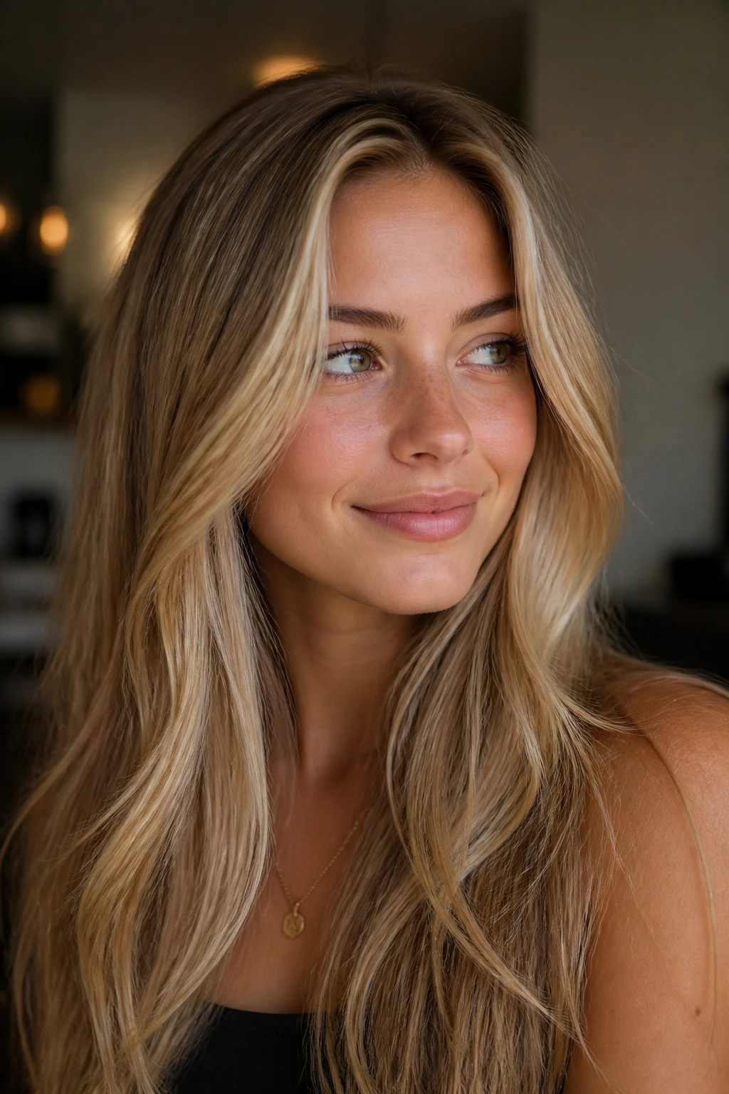 Close-up of a real person showing dimensional blonde tones around the face.