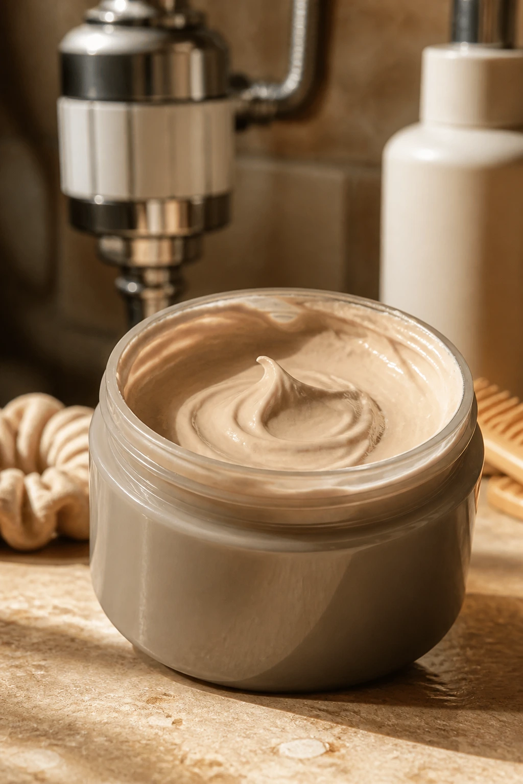 Close-up of a color-depositing gloss jar for warm blonde maintenance