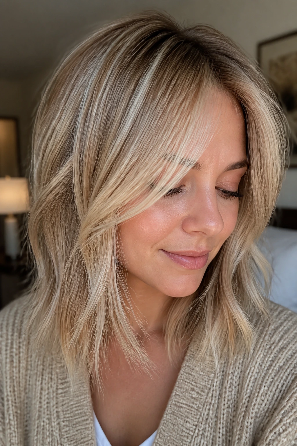 Close-up of a real person with multi-tonal blonde hair showing depth and dimension.