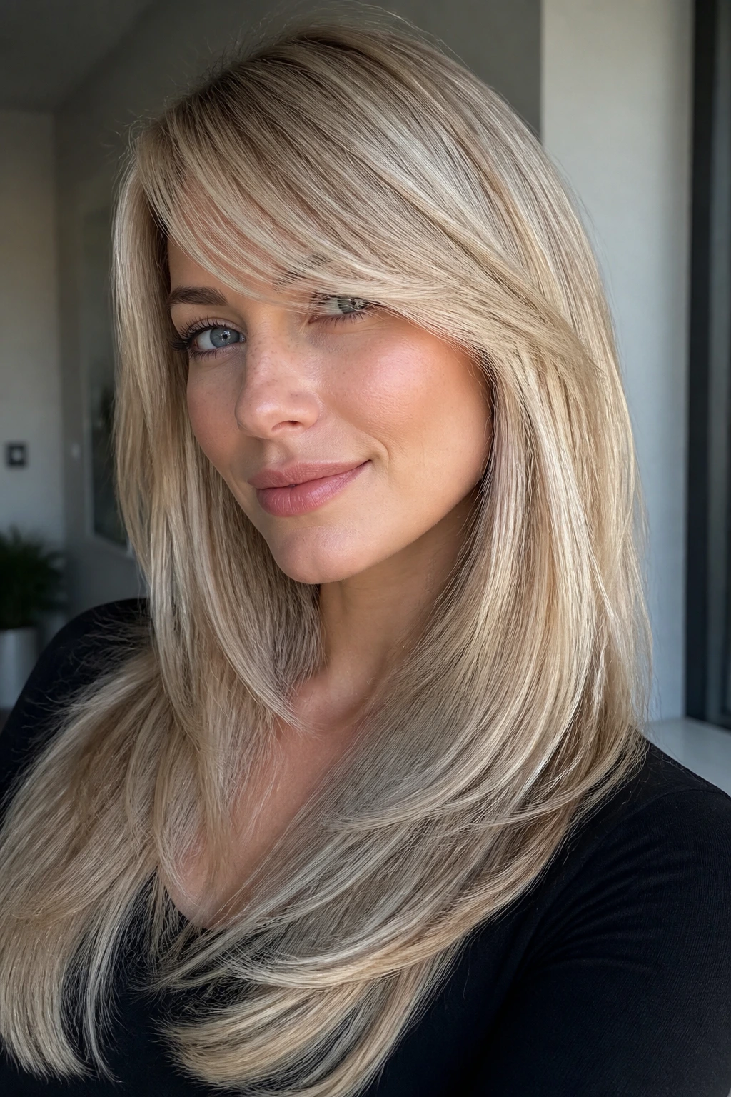 Close-up of blonde hair showing dimensional tones and layers