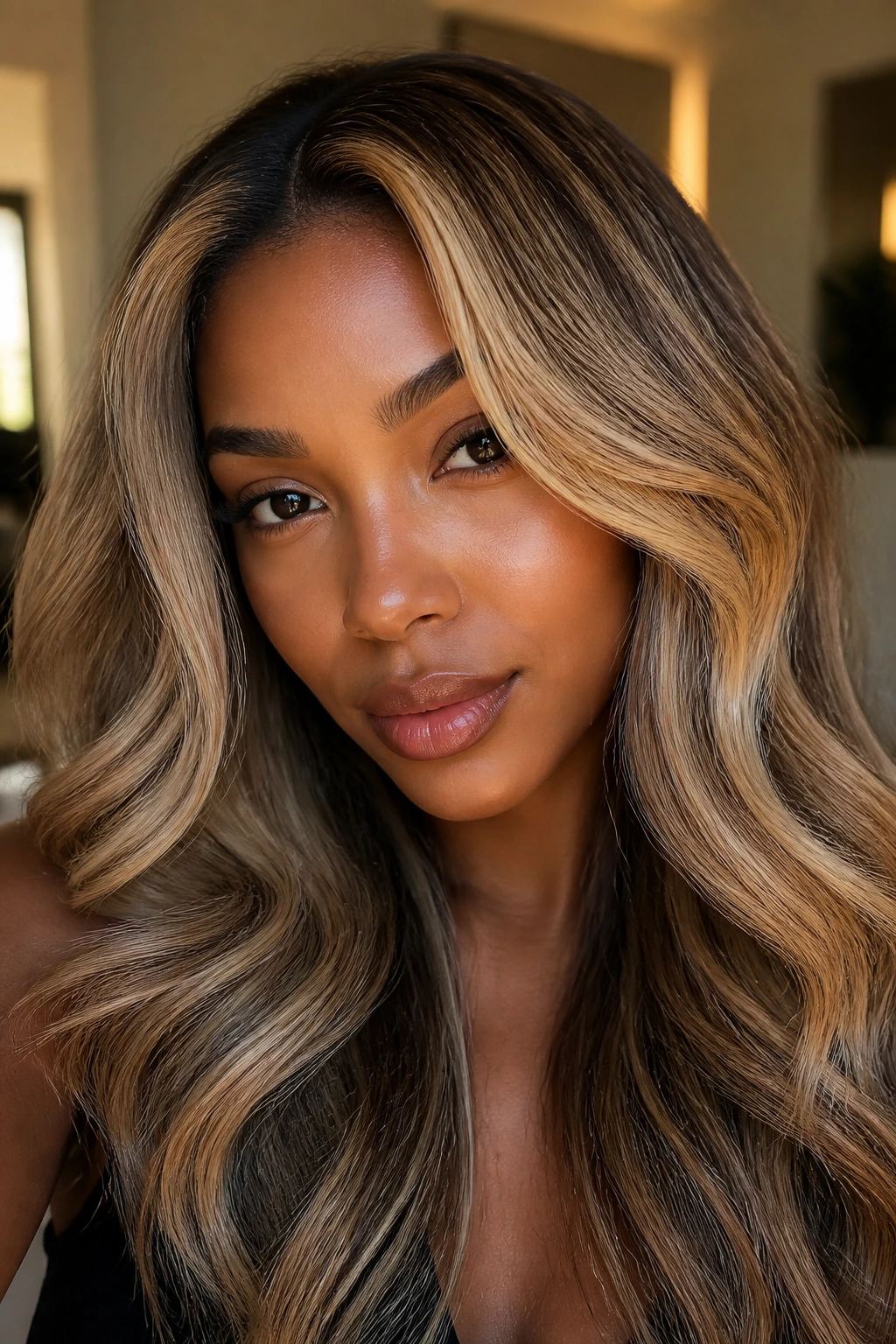 Portrait of a person with multi-tone blonde variations