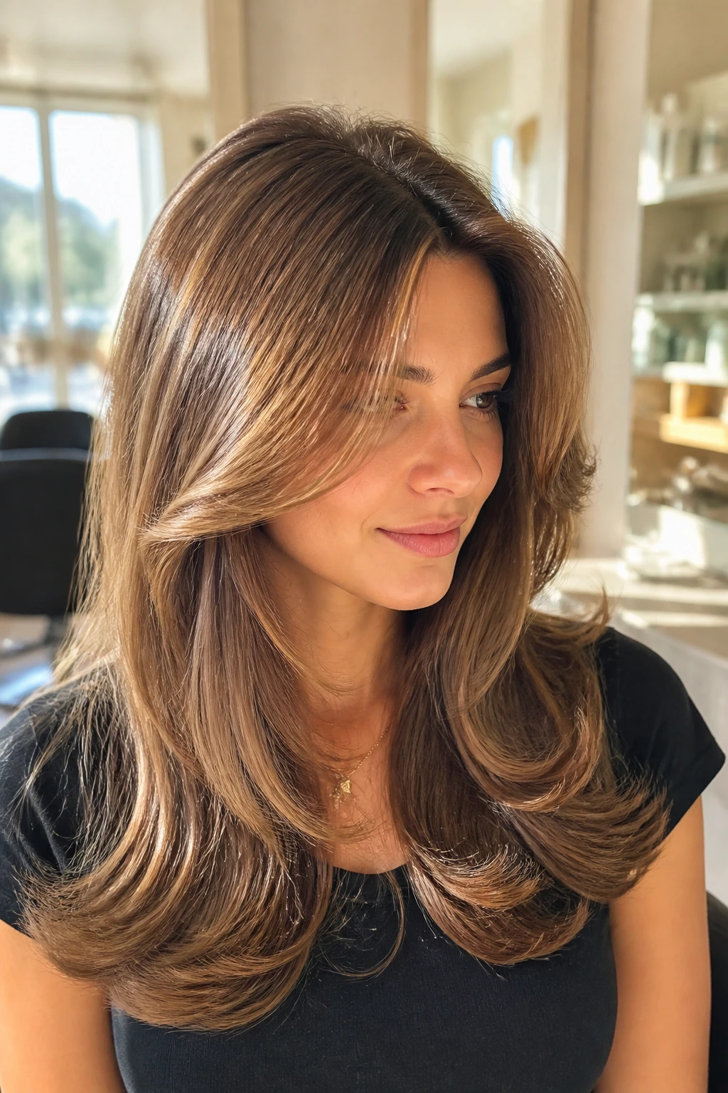 Close-up of blowout layers with crown control on a real person