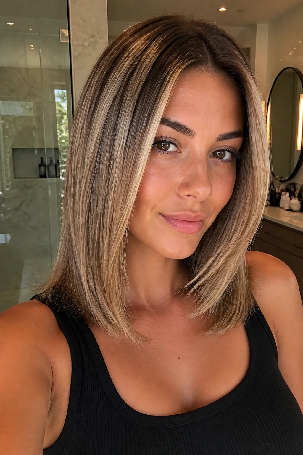 Sleek mid-length blowout with dimensional underlayers.