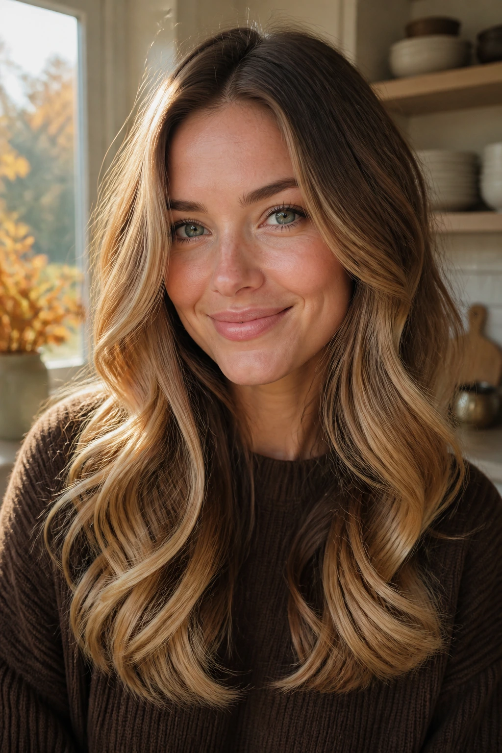 Woman with blowout-wave hybrid and rounded ends