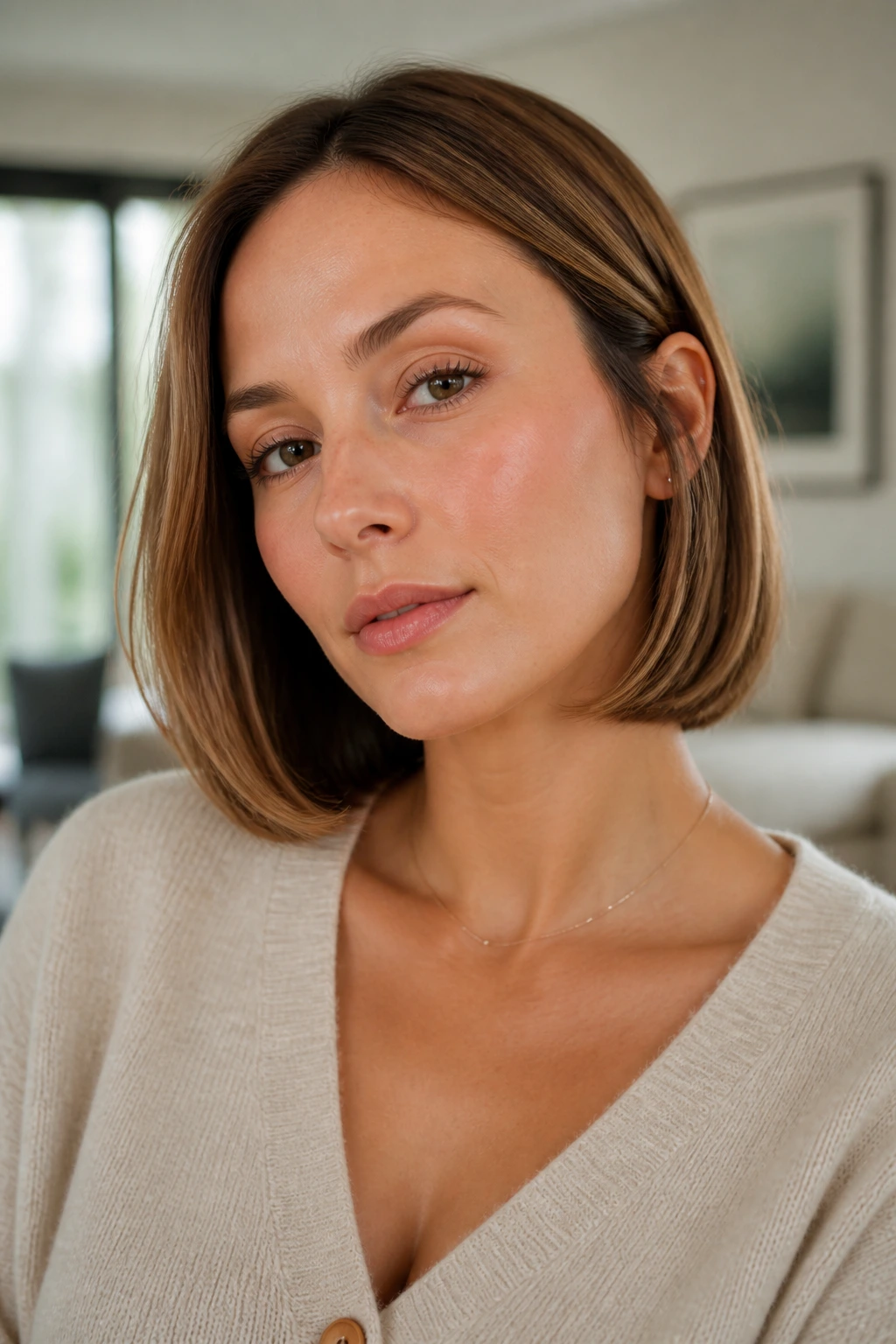 Real woman with blunt bob and a barely bent finish