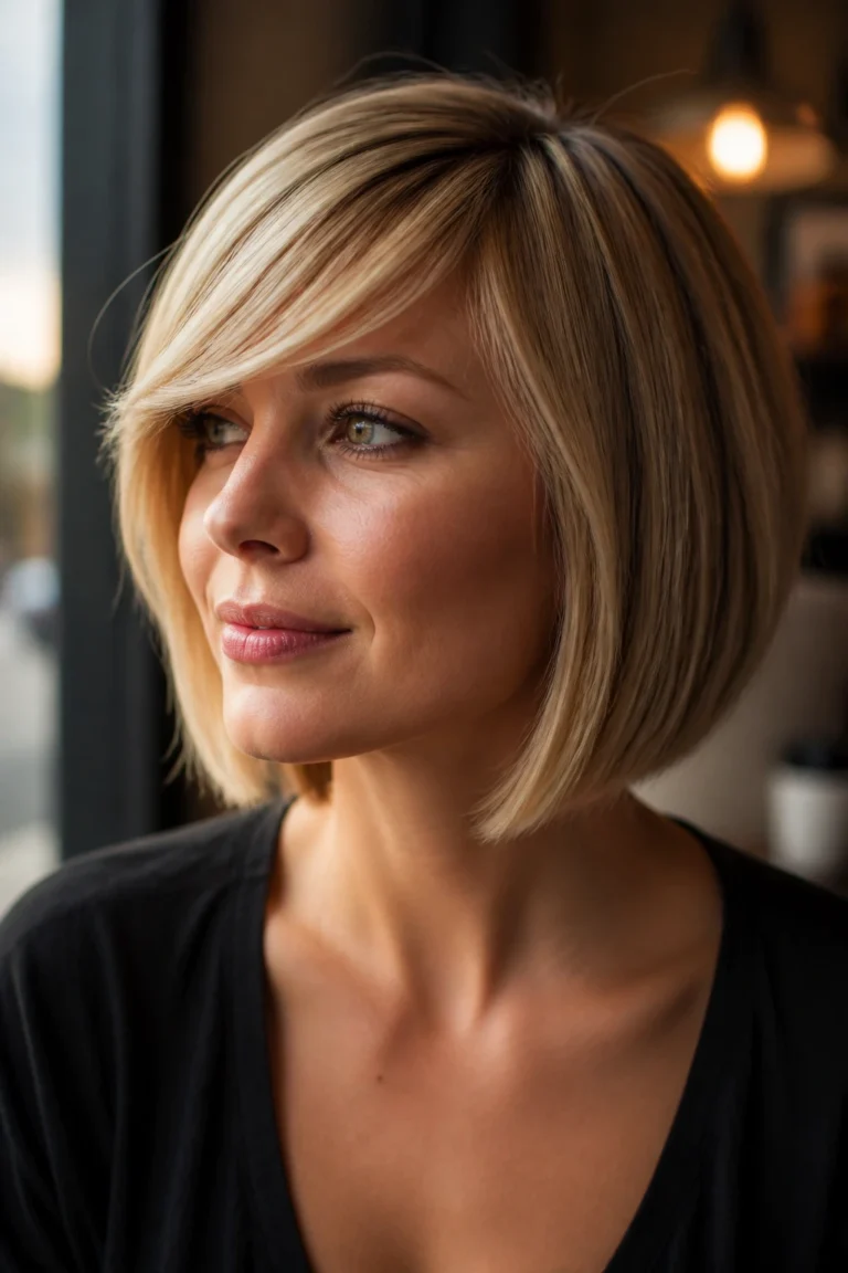 25 Contouring Hairstyles for Thin Hair with Side-Swept Bangs