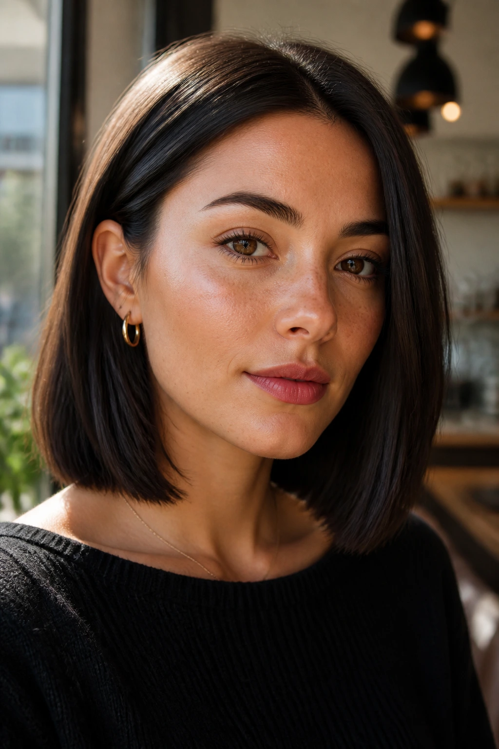 Portrait of a real person with a blunt collarbone-length bob.