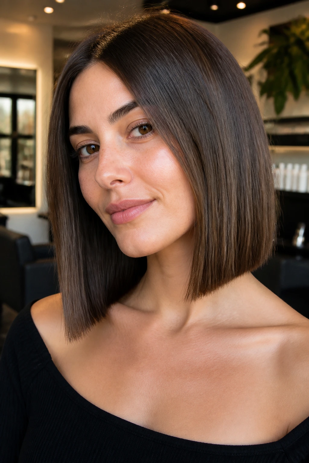 Close-up portrait of a person with a blunt collarbone-length lob