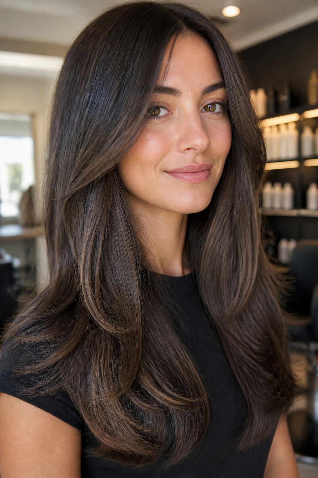 Close-up of blunt ends with internal lift on a real person in a salon