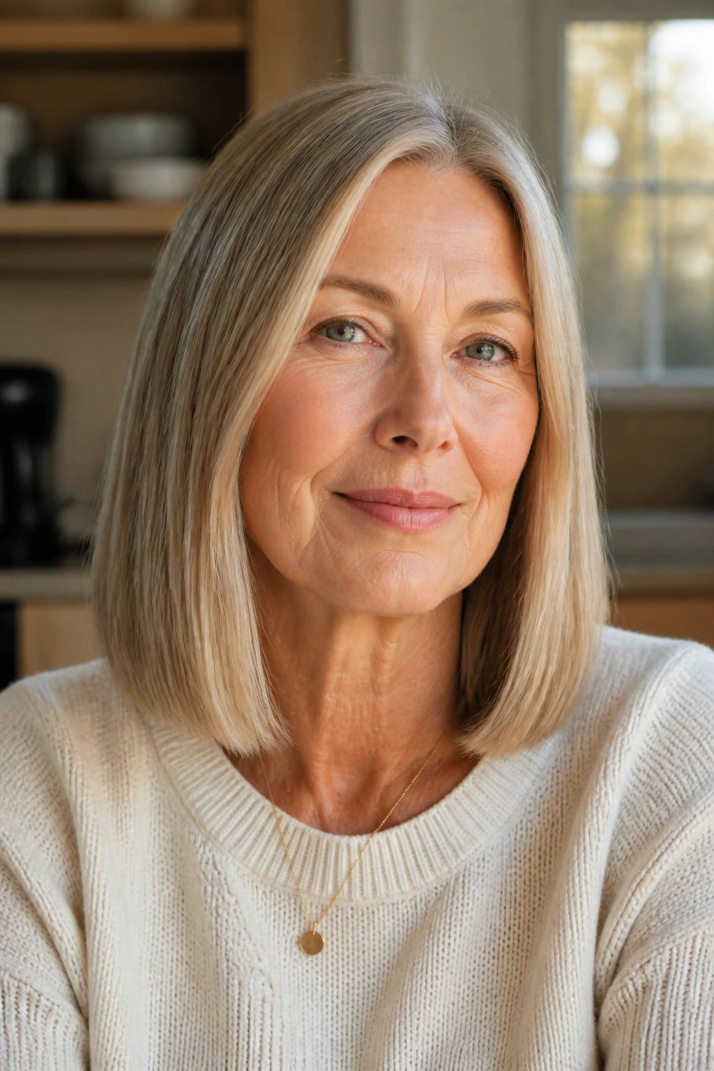 Older woman with a clean blunt midi cut