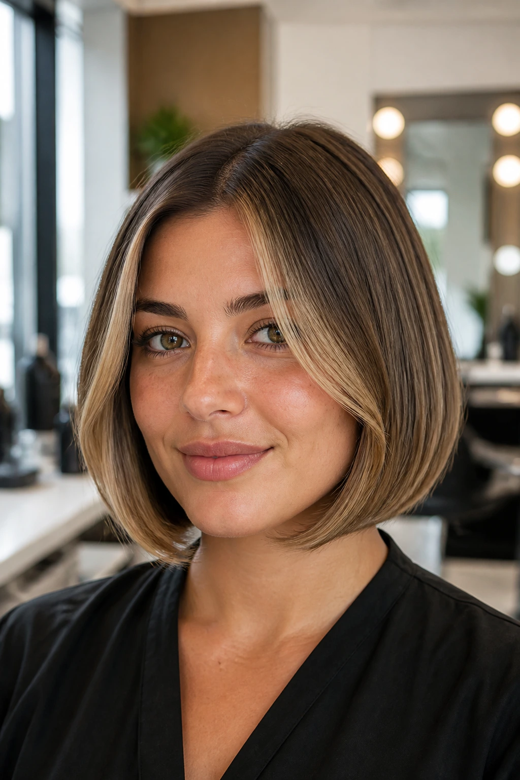 Close-up of a real person with a jaw-length bob.