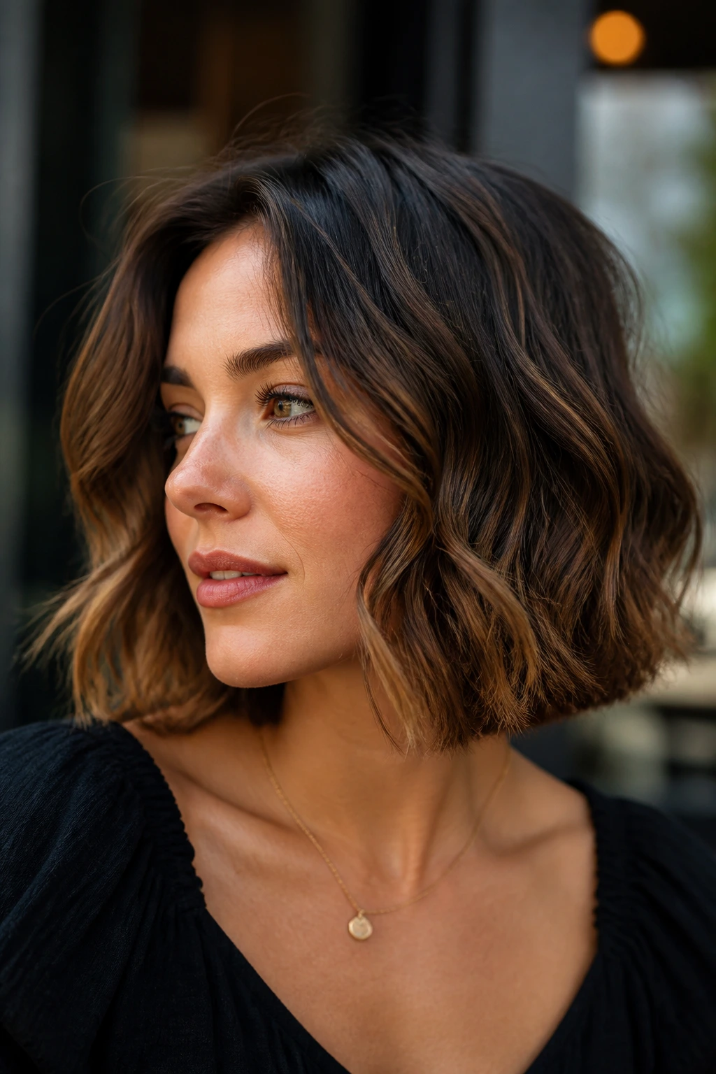 Close-up showcasing bob shape around jaw to emphasize perimeter.