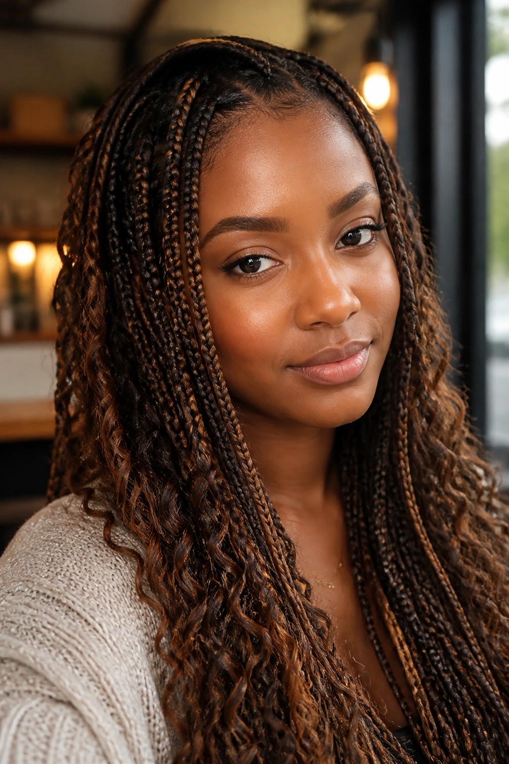 Close-up Boho braids cocoa curls