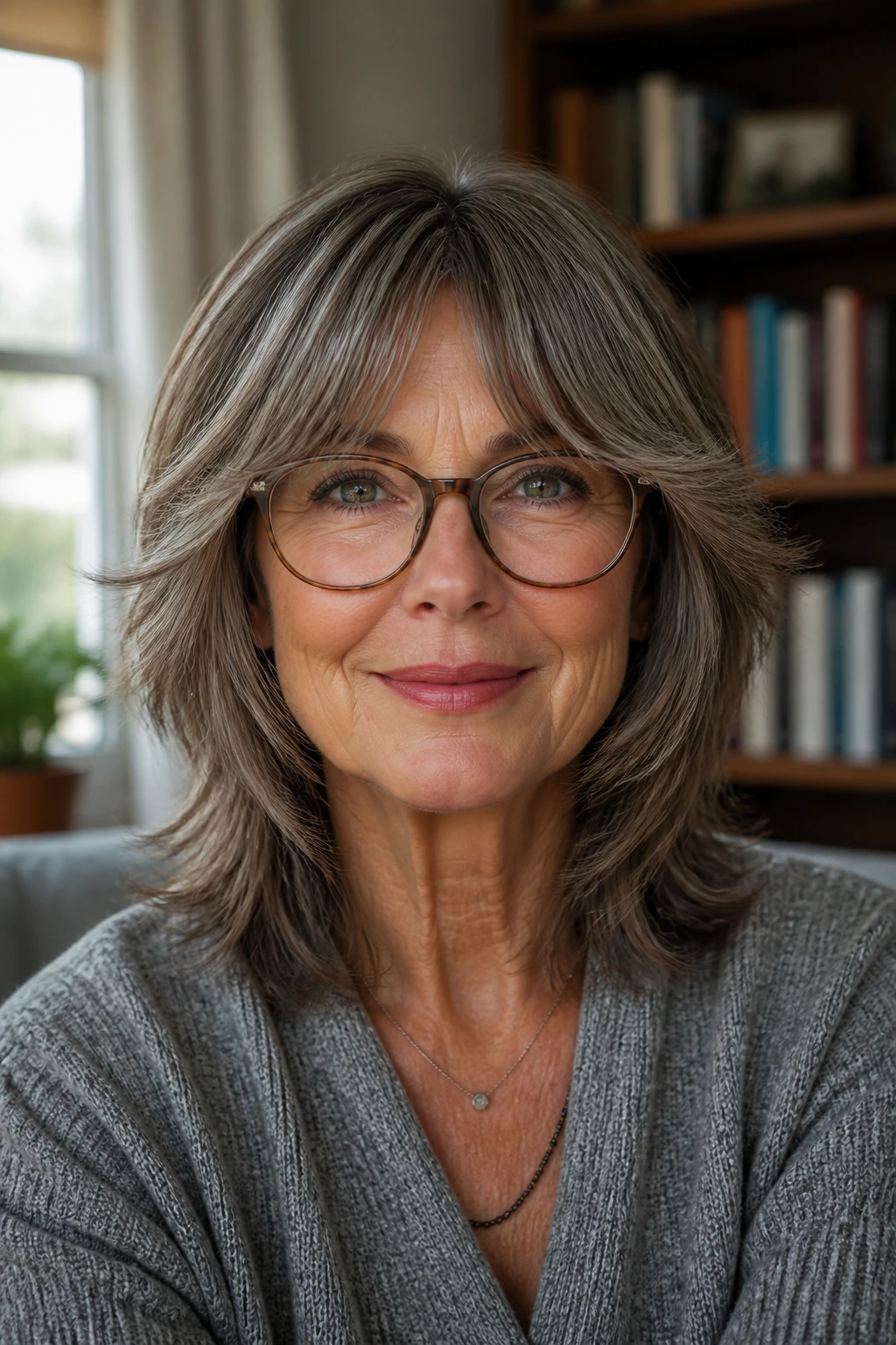 Real woman with bottleneck bang shag wearing glasses