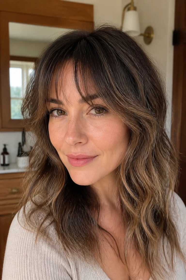 18 Wavy Bangs for Fine Hair and Round Faces with Loose Curls
