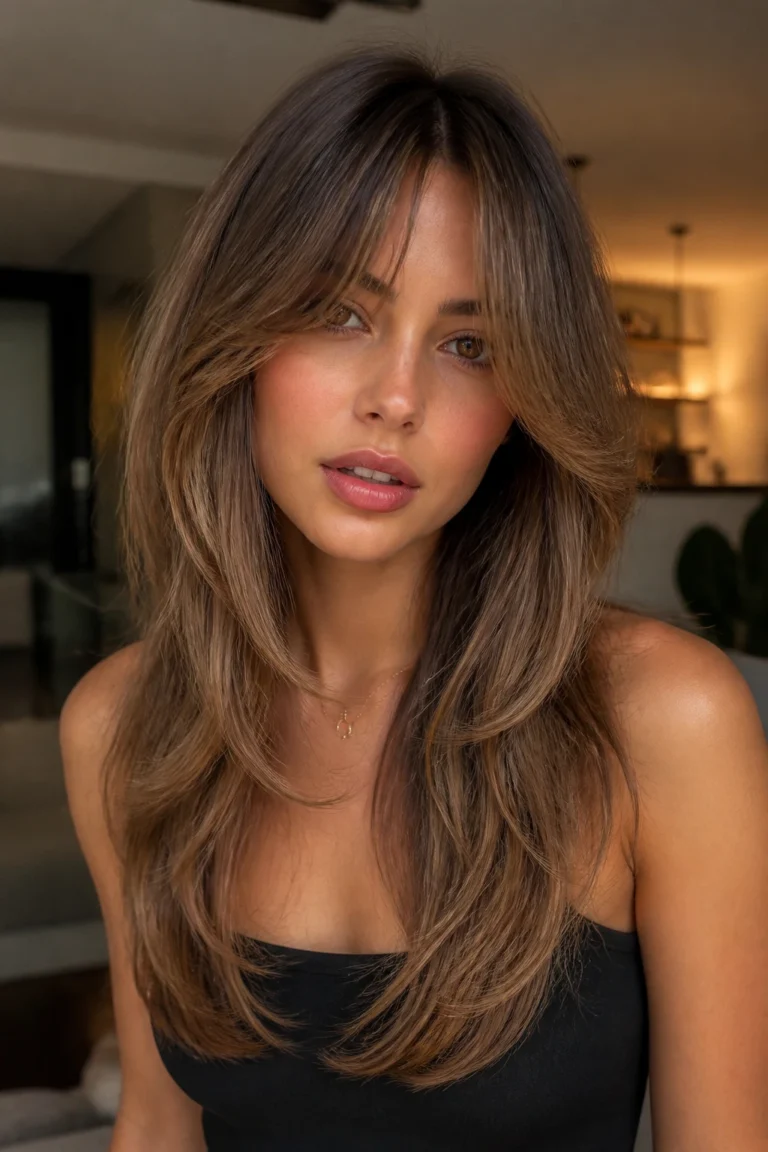 18 Long Face-Framing Layers with Bangs for Date Night