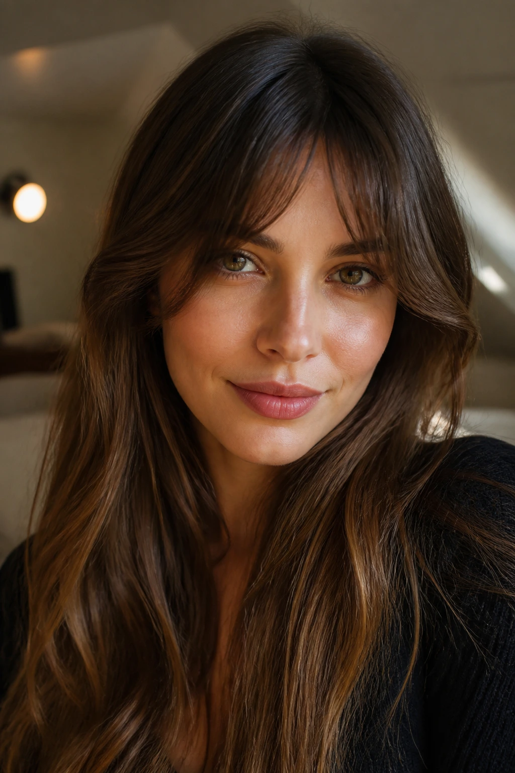 Portrait of a person with bottleneck bangs