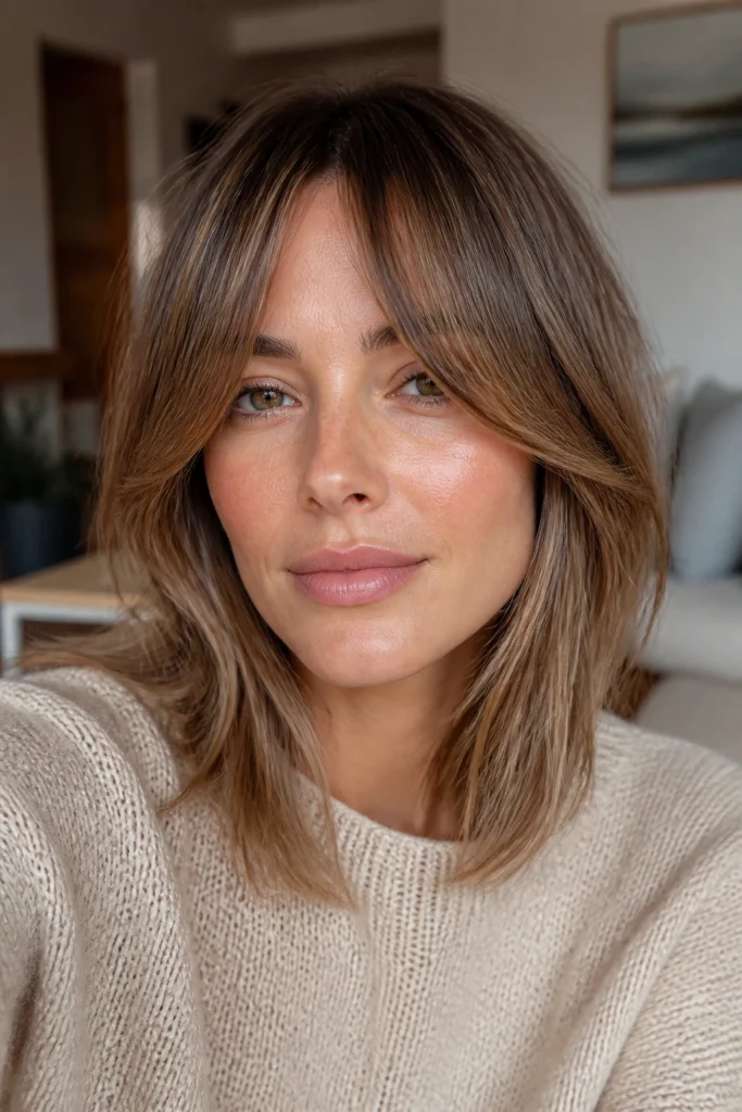 22 Med Curtain Bangs for Square Faces with Thin Hair