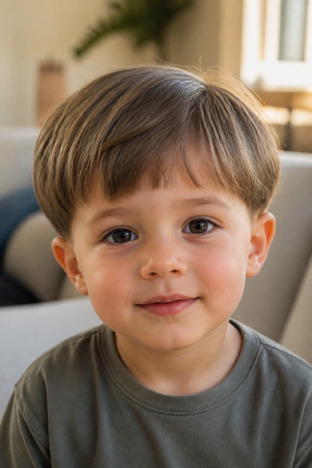 Close-up toddler boy with bowl-bob hybrid and low nape clip