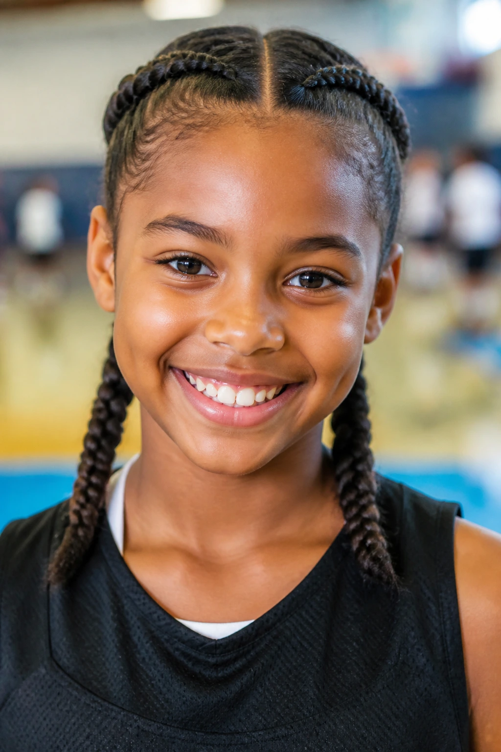 Close-up of a child with boxer braids ready for sport