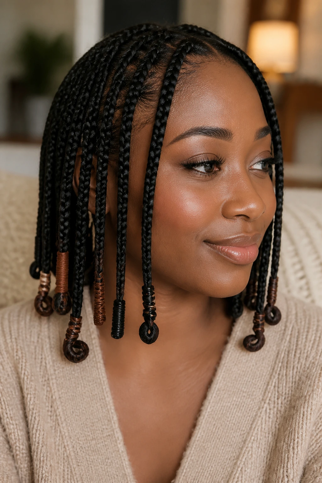 Close-up of braid end finishes on a real person
