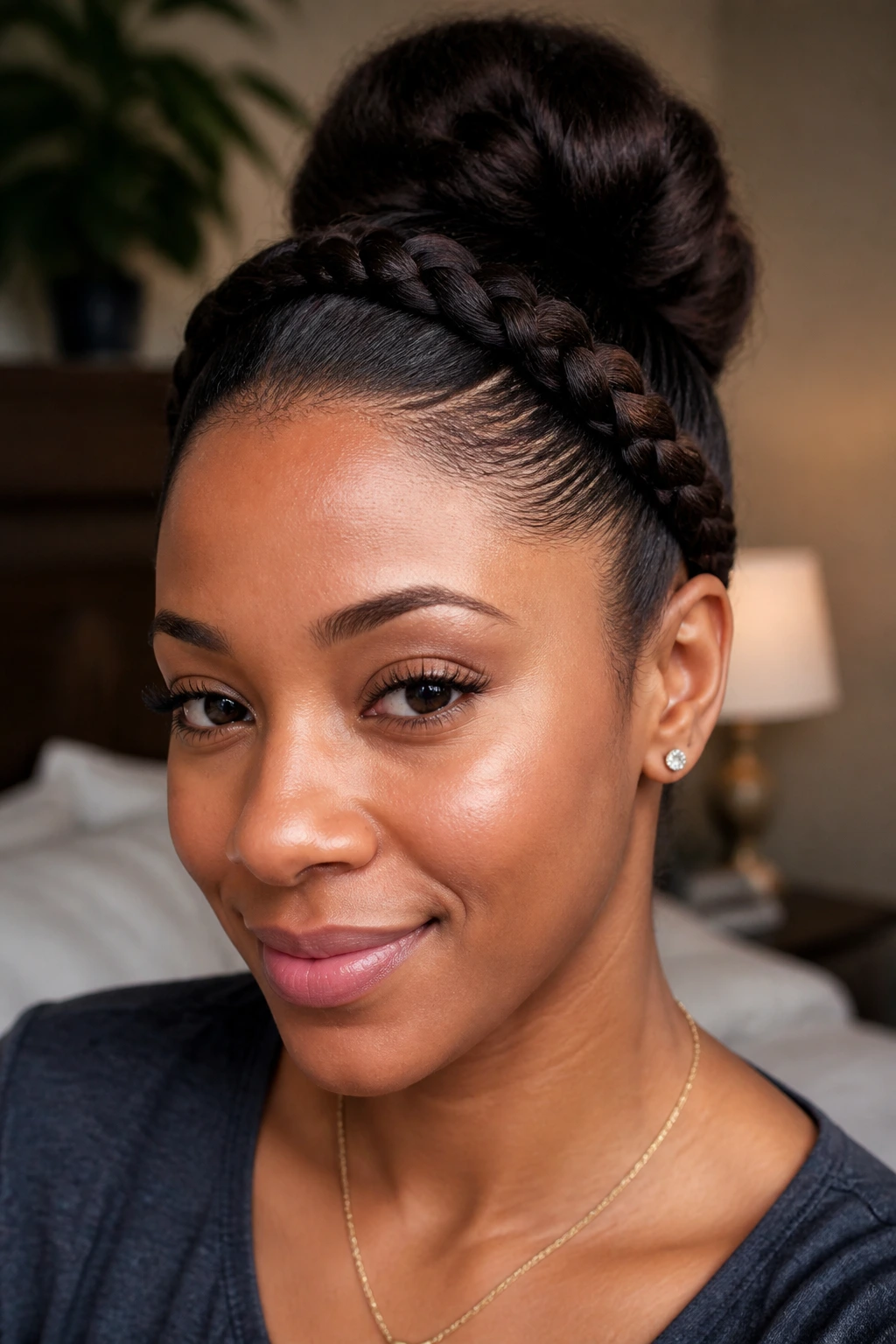 Close-up of braided headband with comfortable tension near temple