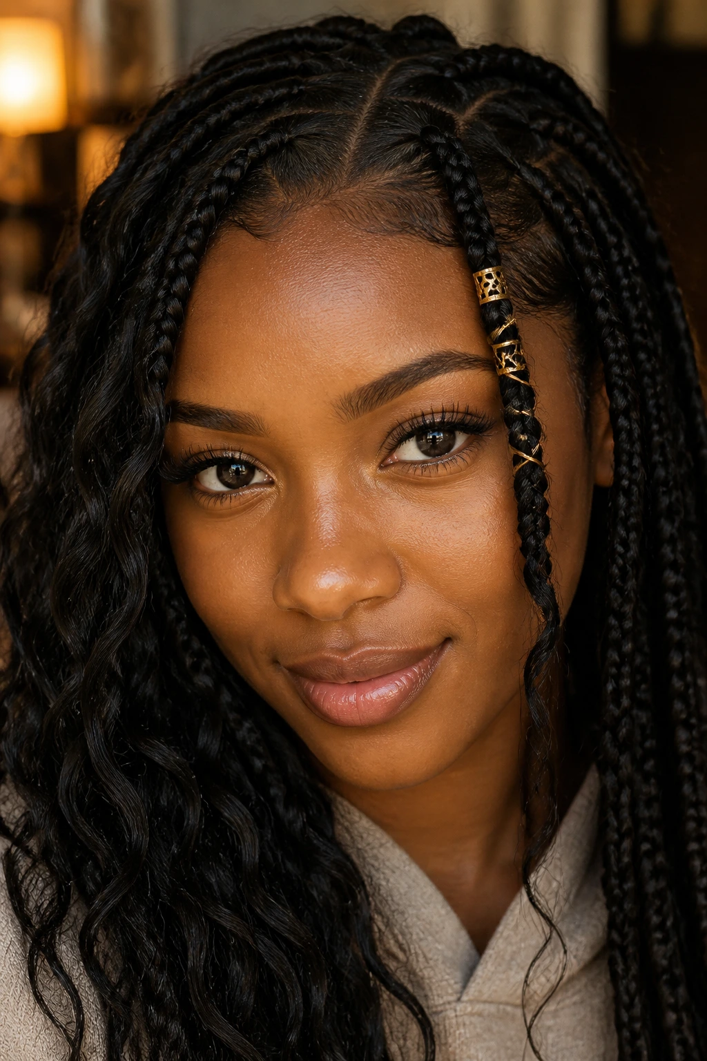 Front view close-up of a braid with a single accent detail