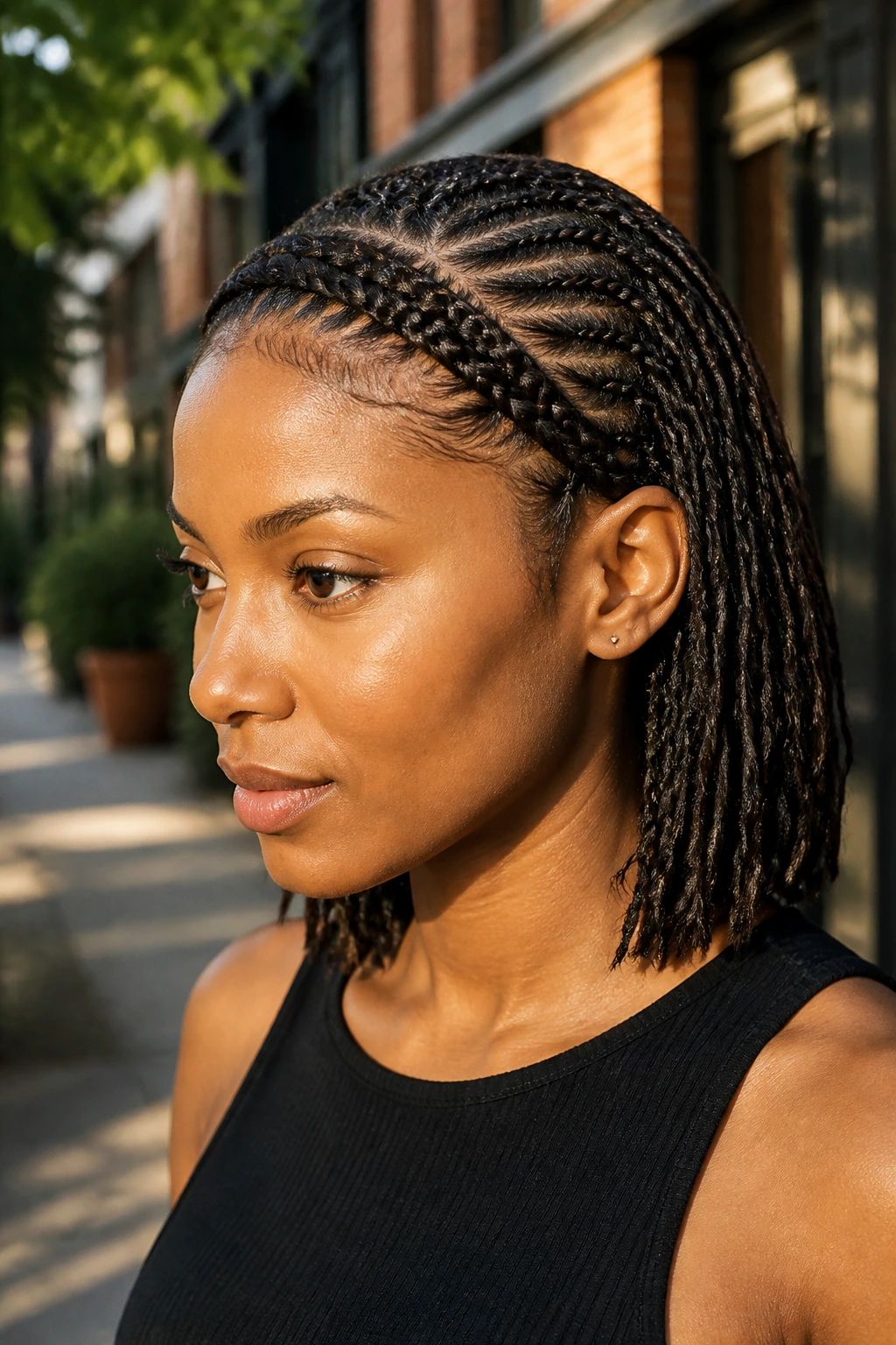 Real person wearing a braided headband with back rows