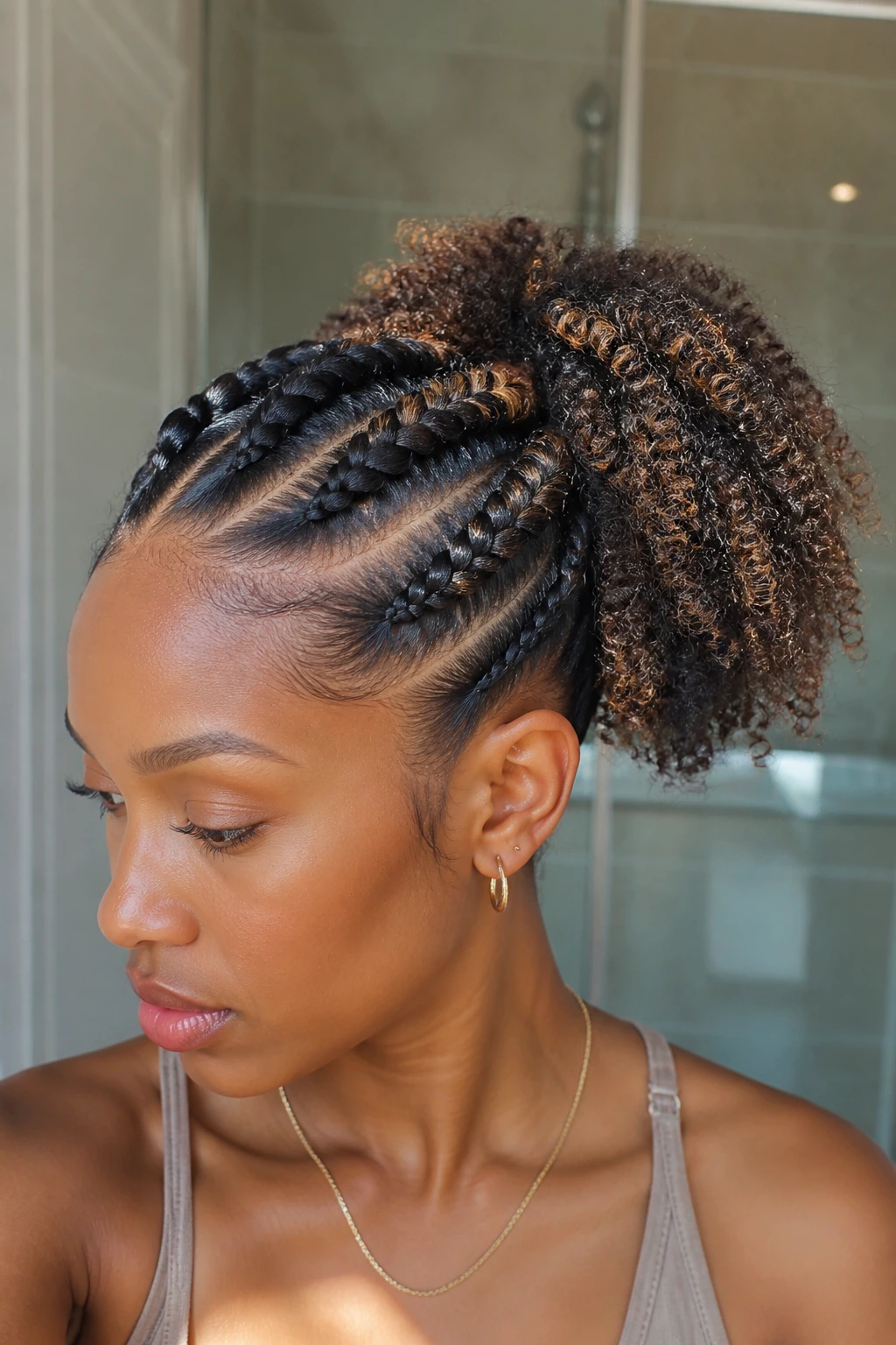 Close-up of a shrinkage-friendly braided pony