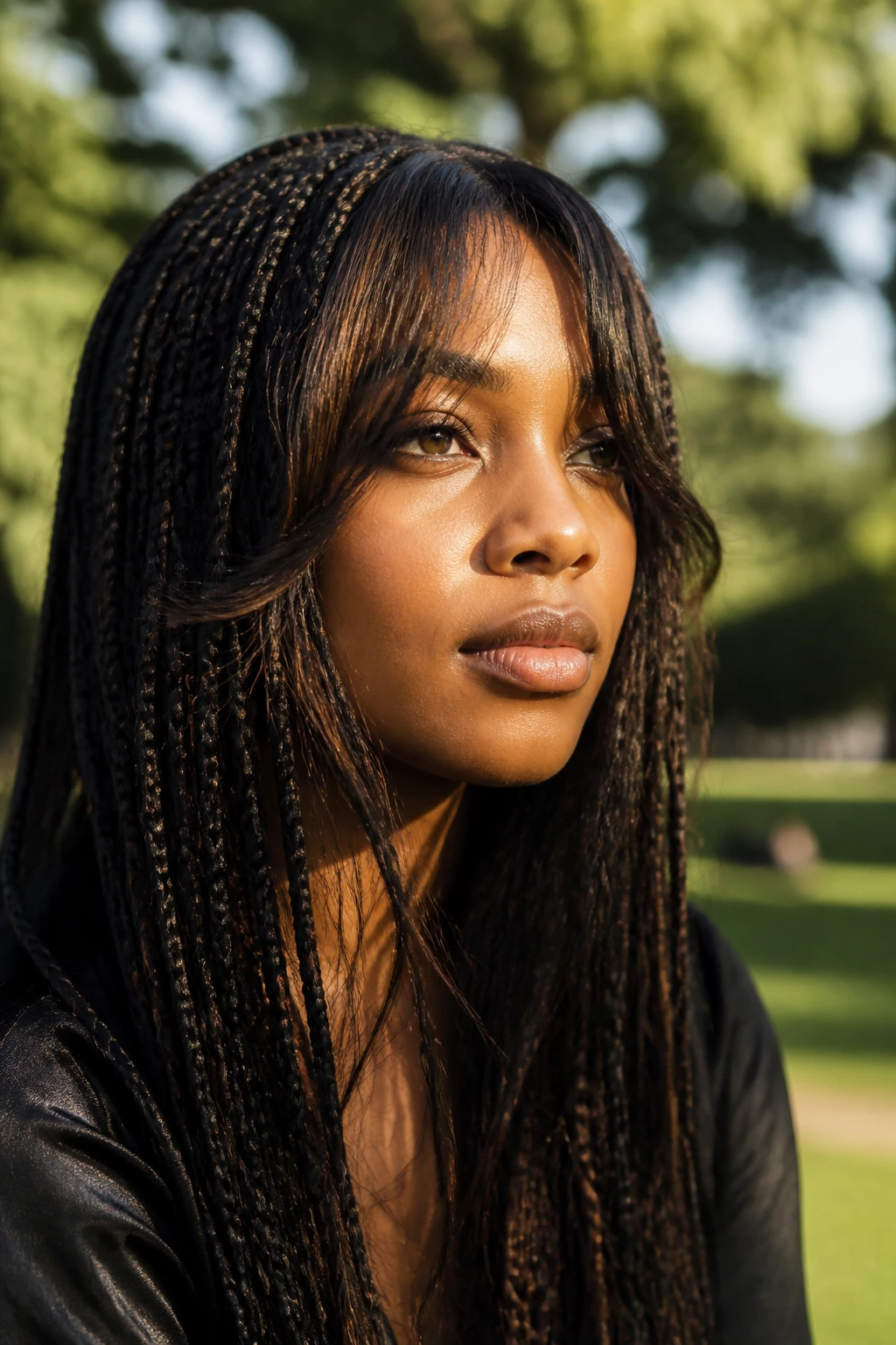 Real woman with braided texture and curtain fringe framing the front of the face