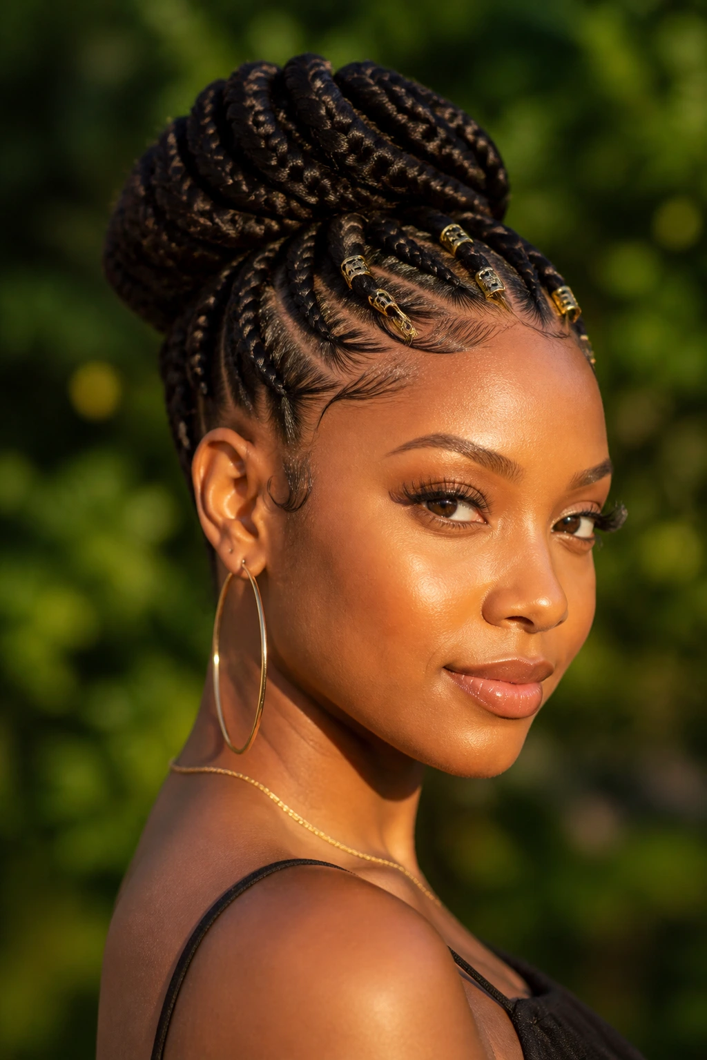 Portrait of a person with braided crown updo