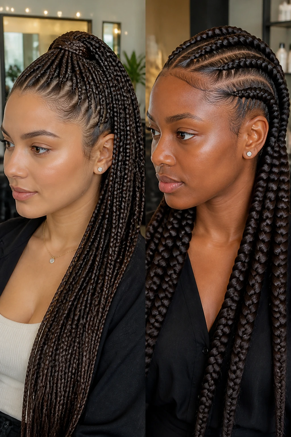 Close-up of real woman's braid adapted for her hair type, showing texture and sectioning differences